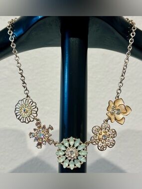 Claire’s Gold-Tone Floral Statement Necklace with Multicoloured Crystal Accents